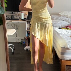 Bardot Asymmetrical Yellow Dress